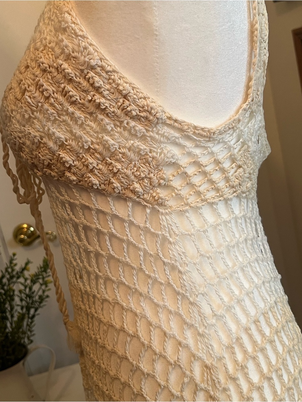 Handmade crochet boho cover-up dress untagged, cream/off-white,vintage-inspired - Picture 5 of 5